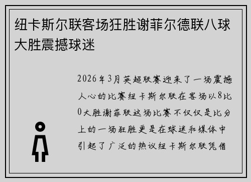 纽卡斯尔联客场狂胜谢菲尔德联八球大胜震撼球迷